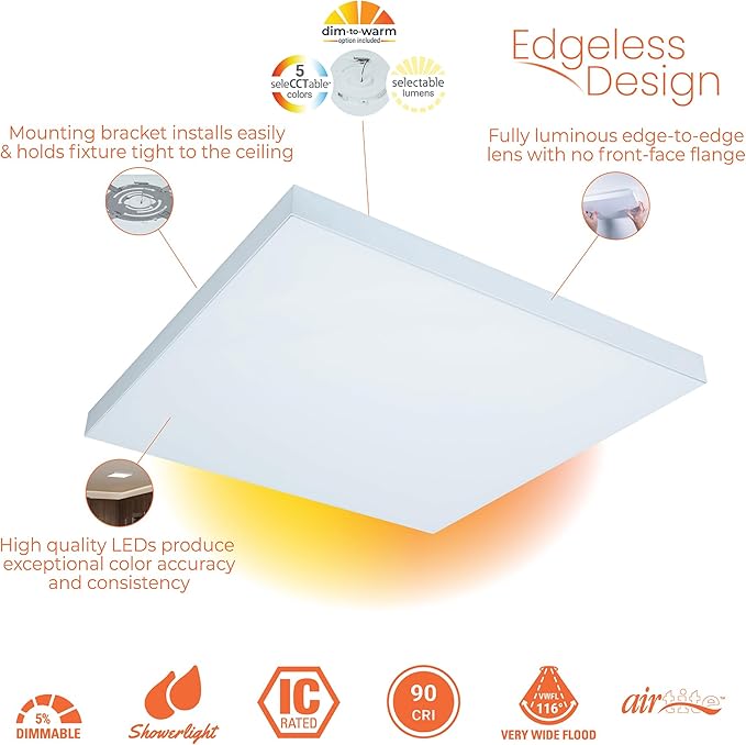 HALO SMX 18-Inch Edgeless Surface Mount LED Downlight w/Selectable Lumens, Color Temperatures, Dimming - Square - SMX18SLSFSD2W