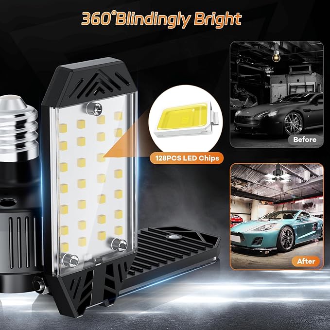 LED Garage Light - 120W Garage Lights Ceiling LED 12000LM with 4+1 Deformable Panels, Screw in Shop Lighting 6500K Fit for E26 E27 Bulb Socket, for Workshop, Barn, Basement, Attic, Bay