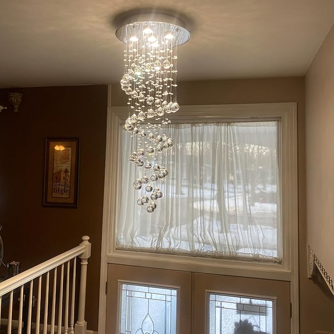 Elegance Spiral Chandelier for Dining Area, Modern Swirl Raindrop Chandelier Light Fixture for Foyer Hallway Crystal Chandeliers for High Ceilings, Modern Hanging Light D15 x H31 of CRYSTOP