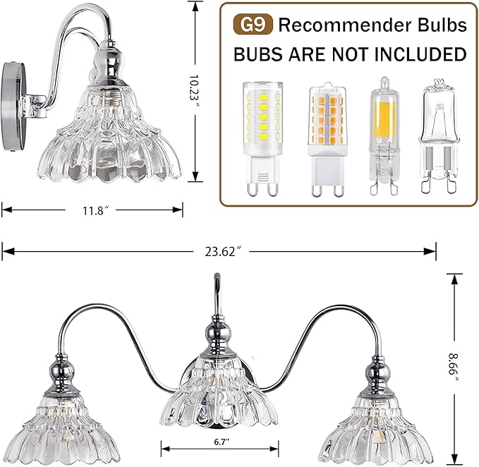 Chrome Bathroom Vanity Lights Modern Crystal Vanity Lighting Fixtures 3-Lights Bathroom Lights for Bathroom Bedroom Kitchen Living Room Dining Room