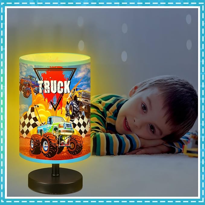Glooglitter Monster Truck Themed Table Lamp 3 Colors Dimmable Lights 9.72 x 5.12 Inch Monster Truck Themed Night Light Bedside Lamps Decoration for Bedroom Desk Birthday Gifts for Christmas Home Decor