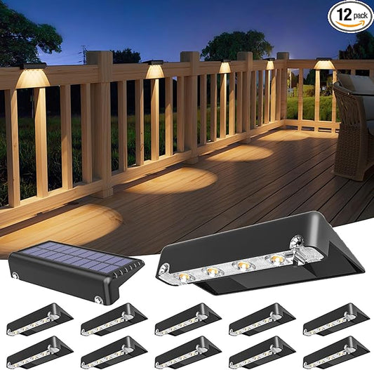 VOLISUN Solar Deck Lights 12 Pack, Warm White Glow LED Large Size Lamp, IP65 Waterproof Step Lights Outdoor for Deck, Step, Fence, Railing, Wall and Stairs (Black)