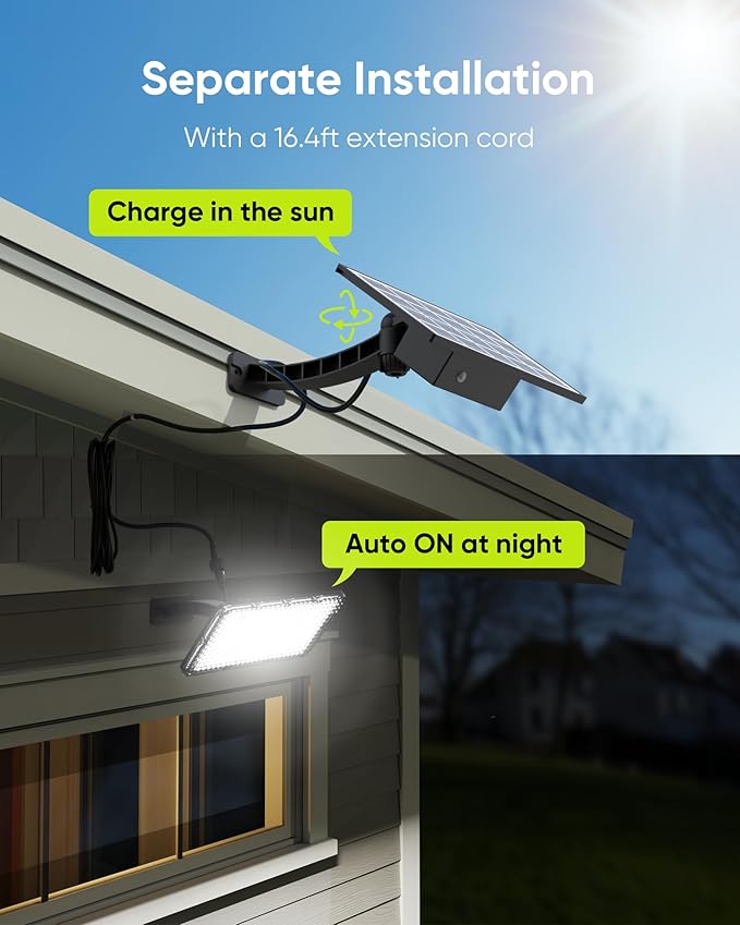 JACKYLED 1000 Lumens 299 LED Solar Lights Outdoor Bright Solar Dusk to Dawn Light with 4400mAh Battery, IP65 Waterproof Outdoor Solar Powered Security Flood Light for Wall Porch Shed Barn
