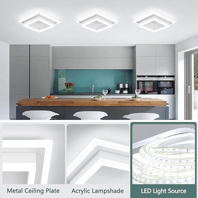 32W Flush Mount Modern LED Ceiling Lights, White Small Hallway Ceiling Light, Cool White 6000K Acrylic LED Ceiling Light Fixtures, Close to Ceiling Lights for Bedroom Dining Room Kitchen Bathroom