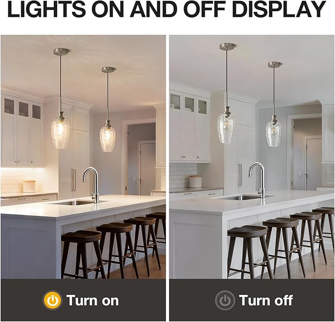 Modern Kitchen Pendant Lights,1-Light Nickel Pendant Light Fixtures with Hand-Blown Clear Glass Light Fixture for Kitchen Island Sink Dining Room Bedroom Hallway, E26 Bulb Not Includes
