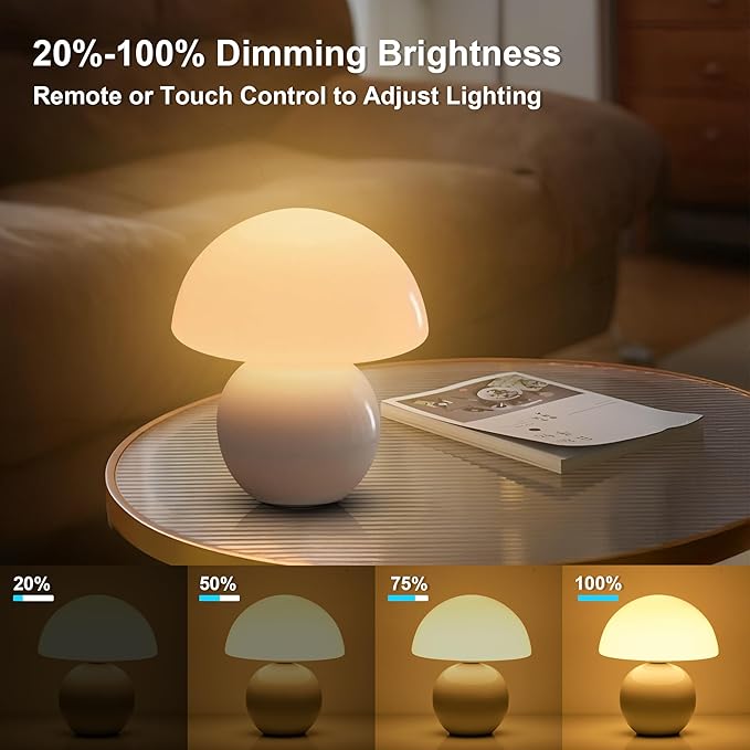 KARTOOSH Cordless Cute Mushroom Lamp with Remote Control, 9 RGB, Cordless Lamps for Tables, 3 Color Temperature, Stepless Dimmable, Timer, Memory, Unique Aesthetic Home Decor for Living Room (White)
