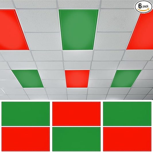 6 Pcs Fluorescent Light Covers with 60 Magnets Decorative for Classroom Ceiling Lights 4 x 2 Feet Magnetic Light Cover Filter Easy Install for Office Hospital Home Ceiling Supplies (Christmas Color)