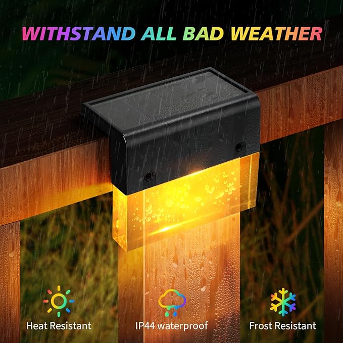 SUNFACE Solar Deck Lights, 8 Pack Solar Fence Lights Outdoor Step Lights Waterproof, Solar Stair Lights with 2 Modes LED, Super Bright Decoration for Patio, Railing, Pool, Yard (Warm White/7Color)