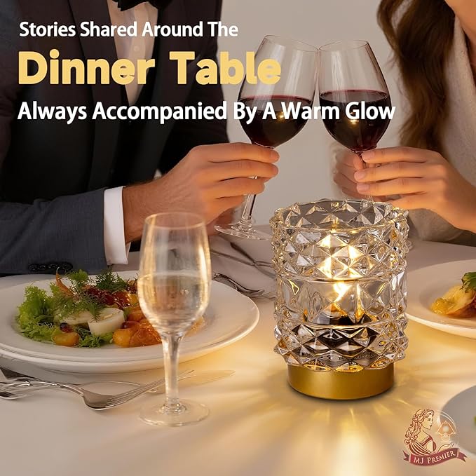 MJ PREMIER Battery Operated Lamp with Timer, Cordless Table Lamps for Shelf Decor, Rhombus Texture Aesthetic Crystal Lamp, Small Decorative Lamps for Bedroom/Bathroom/Kitchen/Entryway/Dorm (Clear)