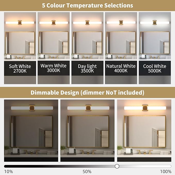 Modern Wall Sconce 30 Ihch Gold Bathroom Sconces LED Wall Lighting Fixtures with Acrylic Shade Hardwired Long Vanity Lights Over Mirror for Bedroom Living Room Hallway