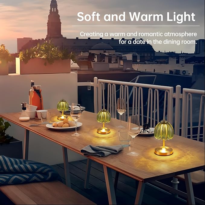 Shenmoyl Set of 2 Tulip Table Lamp with 5200mAh Battery & Touch Control, Cordless Small Table Lamp with 3 Colors, Rechargeable Battery Operated Table Lamps for Nightstand, Bedroom (Green Tulip)
