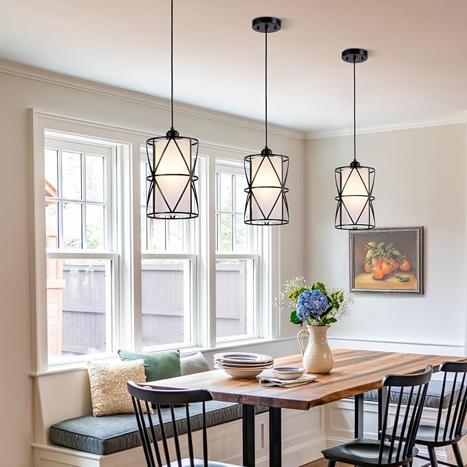 7"×10" Pendant Lights with Frosted Glass, Matte Black Pendant Lighting Kitchen Island, Cylindrical Pendant Light Fixtures, Modern Kitchen Island Lighting, Pendant Light for Foyer-Large