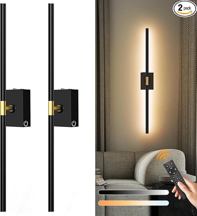 Rechargeable Wall Sconce Set of 2: 10000mAh Battery Operated Wall Sconce with Touch and Remote, 360° Rotate, 4CCT Dimmable Wireless Wall Light LED Wall Lamp for Living Room Bedroom Bathroom, Black