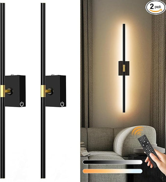 Rechargeable Wall Sconce Set of 2: 10000mAh Battery Operated Wall Sconce with Touch and Remote, 360° Rotate, 4CCT Dimmable Wireless Wall Light LED Wall Lamp for Living Room Bedroom Bathroom, Black