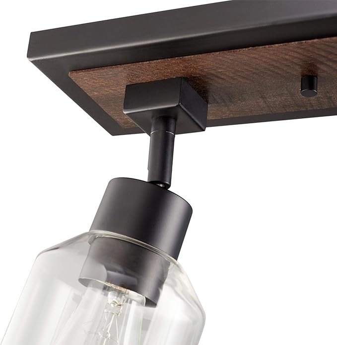 Globe Electric 59798 3-Light Track Lighting, Wood Toned and Matte Black Finish, 25 inch, Clear Glass Shades, Adjustable Heads, E26 Base, Dimmable, Rustic Modern Style