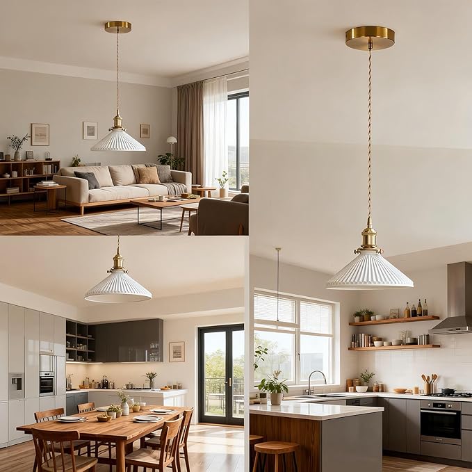 Modern Minimalist Ceramic Pendant Light – Pleated Hanging Lamp for Kitchen Island, Dining Room, Bedroom & Bar