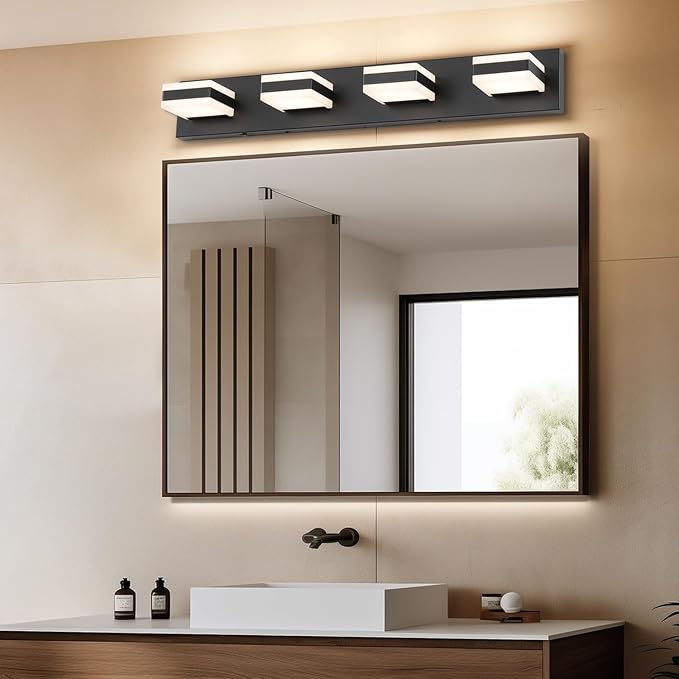 SOLFART Bathroom Vanity Lights, Adjustable Black Matt Black Vanity Light for Bathroom,LED Light Fixtures Over Mirror,5 Color Temperature 4 Lights 5CCT