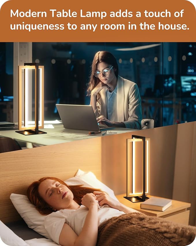 EDISHINE LED Table Lamp Set of 2, 3 Color Temperatures Modern Nightstand Lamp (3000K 4500K 6000K), MAX 750LM Dimmable Bedside Lamps for Living Room Bedroom, Angle Adjustable, Dual-Frame Rectangle