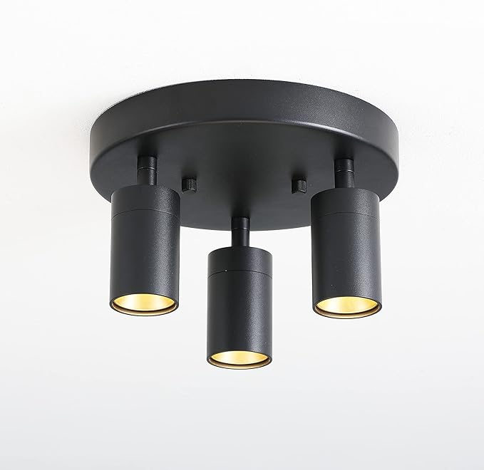 Shura - Round 3-Light Black Integrated LED Ceiling Light w/ Rotatable Heads, Adjustable Flush Mount Ceiling Light, 3000K, 1365 Lumens