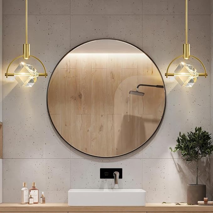 Modern Crystal Led Pendant Light: Semicircle K9 Crystals Hanging Lighting Over Kitchen Island - Brushed Gold Dimmable Pendants Light - Contemporary Pendant Lights Fixture for Sink Bedroom Bathroom
