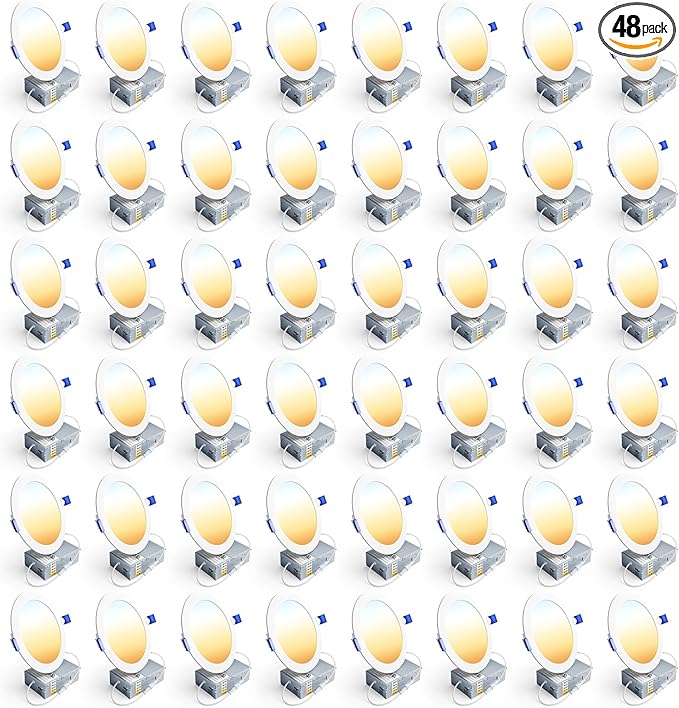 Ensenior 48 Pack 6 Inch LED Recessed Light, Dimmable, 2700K-5000K 5CCT, 1200LM High Brightness, 12W 120V, Damp Rated, Ultra-Thin Canless Wafer Ceiling Light - ETL & FCC & IC