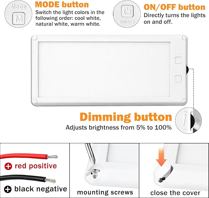 4 Pack RV Lights Interior,3 Color RV LED Super Bright Fixture,12V RV Ceiling Dome Light with ON/Off Dimmable Switch Energy Saving Gift Package for RV/Camper/Car/Trailer/Boat