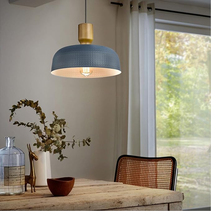Darkaway Pendant Light Fixtures Ceiling Hanging with Hammered Metal Shade, Modern Pendant Light for Kitchen Island Lighting Hanging Lamp Adjustable Height, Medium