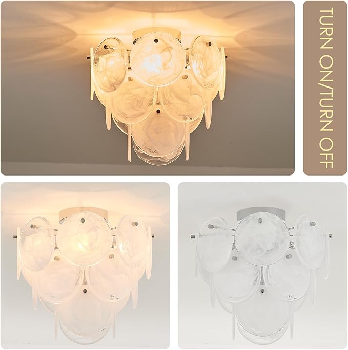 Modern Flush Mount Glass Ceiling Light Chrome Finish, Hallway Lights Vintage Chandelier, 4-Light Unique Light Fixture for Bedroom Entryway Kitchen