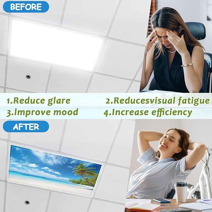 6 Pcs Fluorescent Light Covers with 60 Magnets Decorative for Classroom Ceiling Lights 4 x 2 Feet Magnetic Light Cover Filter Easy Install for Hospitals Drop Home Office Ceiling Supply(Coconut Tree)