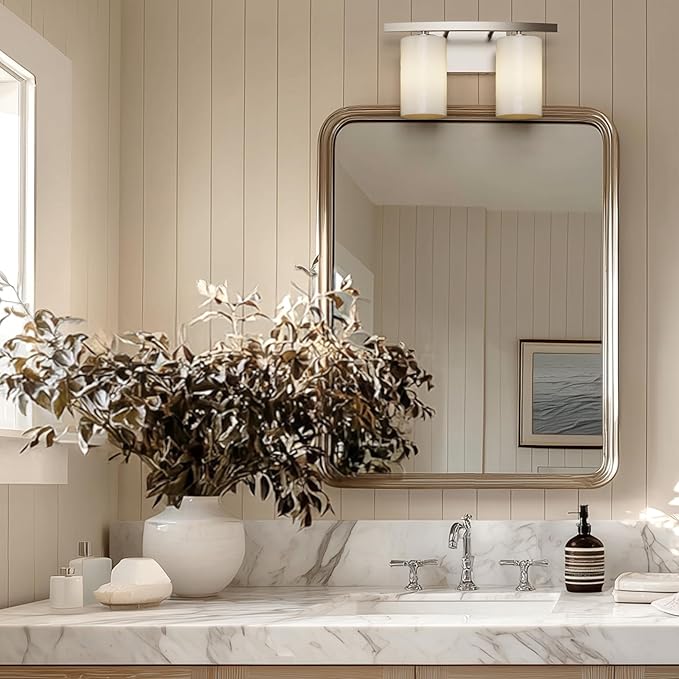 Tawson Talos 2-Light Wall Sconce Vanity in Brushed Nickel with Satin Etched Glass Shade for Hallway, Entryway, Passway, Dining Room, Bathroom, Garage, Kitchen, Balcony, Living Room