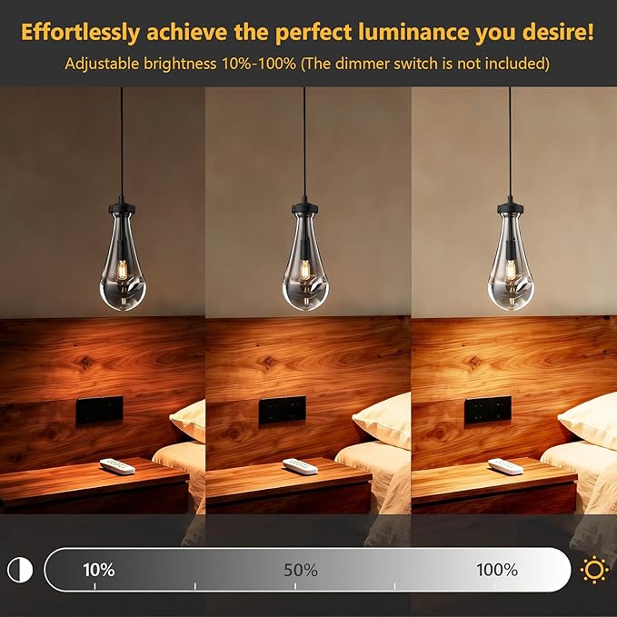 Raindrop Pendant Lights Kitchen Island Set of 3, Black Rain Pendant Island Light DimmableTeardrop Pendant Lights Dining Room Height Adjustable Glass Waterdrop Pendant Light, E12 Bulb Included