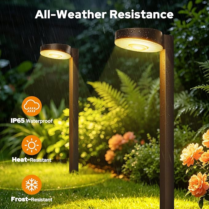 APONUO 8 Pack Solar Pathway Lights Outdoor, 3 Color Temperatures Selectable CCT, Focused Ground Spot Lens, Brighter Up to 12 Hrs IP65 Waterproof Path Lights for Walkway Driveway Yard Garden(Brown)