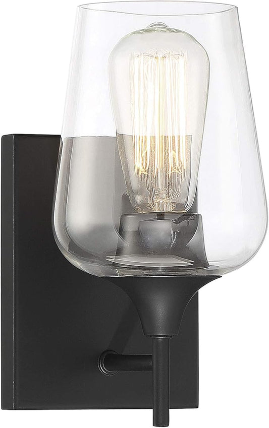 Savoy Essentials 9-4030-1-BK Octave Bohemian Clear Glass Wall Sconce, 1-Light 60 Watt, 10" H x 5" W, Black
