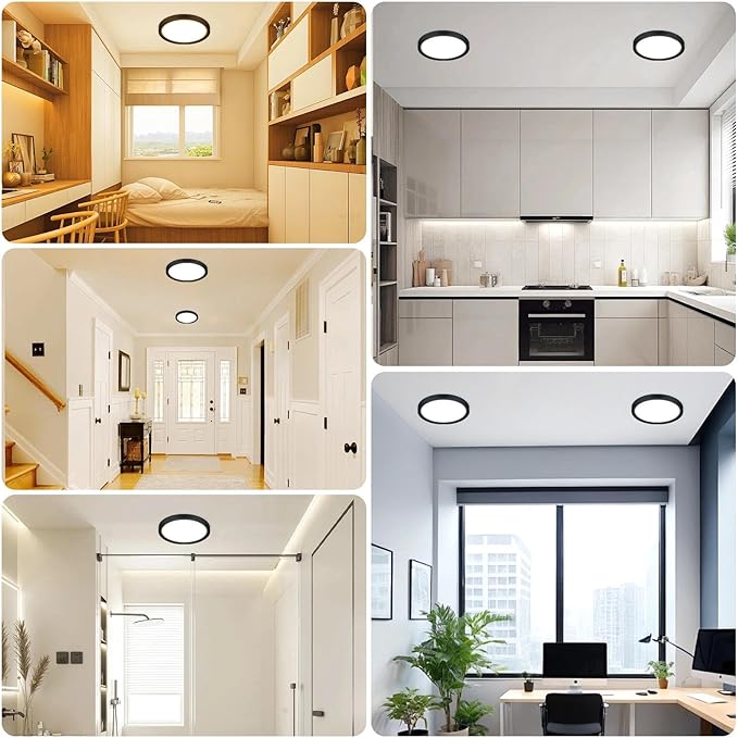 libtit 15inch LED Flush Mount Ceiling Light, Dimmable & 5Color Temperatures (3000K-6500K), 30W Round Slim Black Light Fixture for Bedroom Livingroom Garage Kitchen
