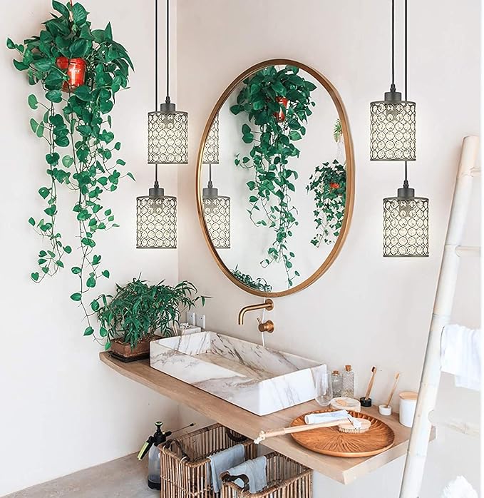 Battery Operated Pendant Lights with Remote 2 Packs,Rechargeable Pendant Light Not Hardwired,Black Crystal Glass Chandelier Cordless Ceiling Hanging Lamp for Kitchen Island Dining Room Table