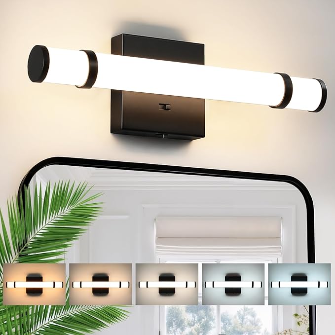 LED Bathroom Light Fixtures Over Mirror 15.4 Inch 10W Black Vanity Light Bar for Bathroom, 5CCT Dimmable Modern Indoor Bath Sconces Wall Lighting for Bedroom Living Room(Built-in Dimmer)