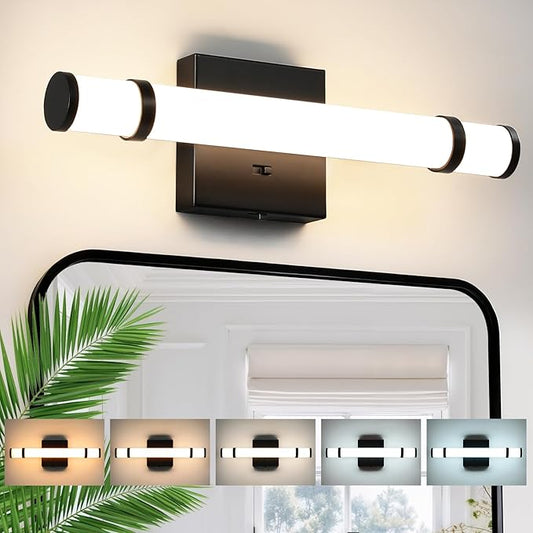 LED Bathroom Light Fixtures Over Mirror 15.4 Inch 10W Black Vanity Light Bar for Bathroom, 5CCT Dimmable Modern Indoor Bath Sconces Wall Lighting for Bedroom Living Room(Built-in Dimmer)