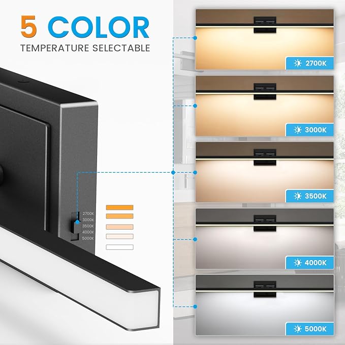 VOLISUN Modern Bathroom Vanity Light 39.4 inch, Rotatable, 24W Dimmable 5CCT Led Bathroom Light Fixture Over Mirror, Black Bar Vanity Light for Bathroom Mirror Cabinets-ETL Certificated