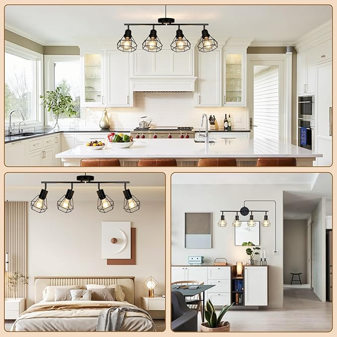 LTBLIGHT 4-Light Plug in Track Lighting with Power Cord, Plug in Ceiling Light with ON/Off Switch, LED Spotlight for Kitchen, Living Room, Artwork, E26 Base (Bulbs Not Included)