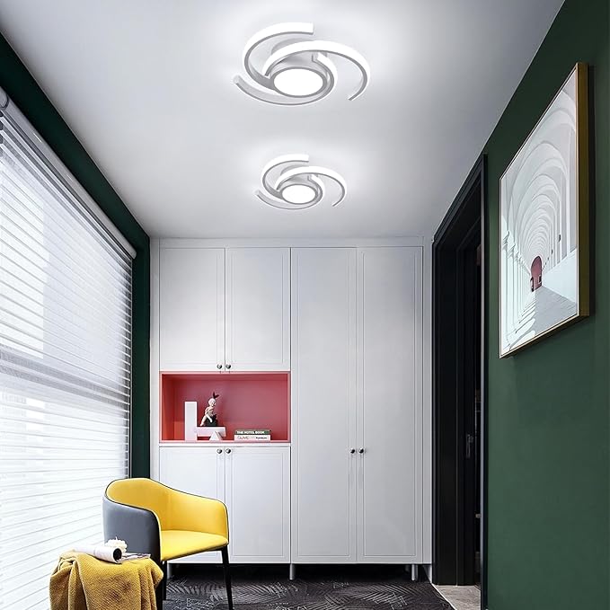 ADISUN LED Modern Ceiling Light, 6000K Semi Flush Mount Ceiling Light Fixture, Unique Ceiling Lamp for Living Room Bedroom Corridor Aisle Hallway, 2 Pack, Silver