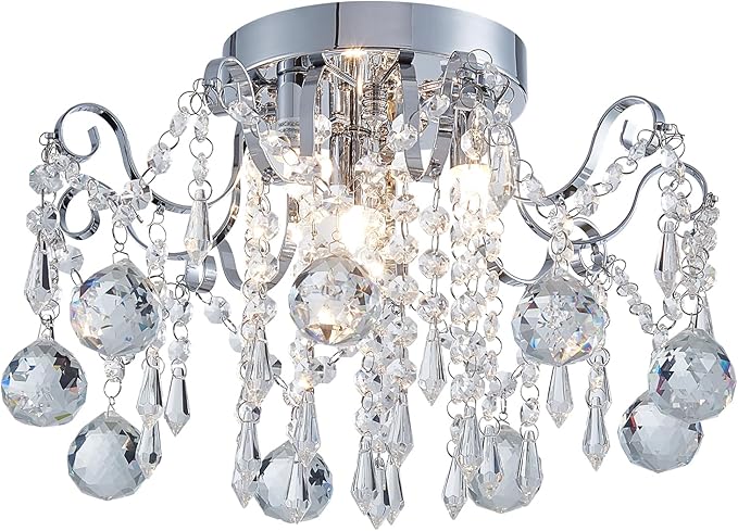Rain Drop Crystal Small Crystal Chandelier Ceiling Light 3-Light Fixture Modern Chrome Iron Material Suitable for Bedrooms, Hallways, Walk-in Closets, Entryways, Stairwells (Chrome)
