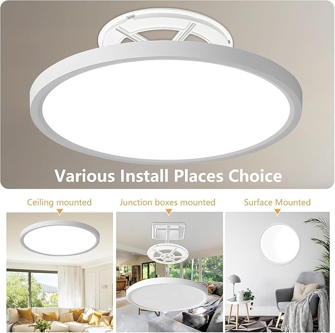24 Inch Led Ceiling Light Flush Mount, 50W, 5480LM, 3000K/4000K/6000K CCT Selectable Super Slim White LED Ceiling Light, Close to Ceiling Round Flat Panel Light for Hallway, Bedroom, Kitchen, ect