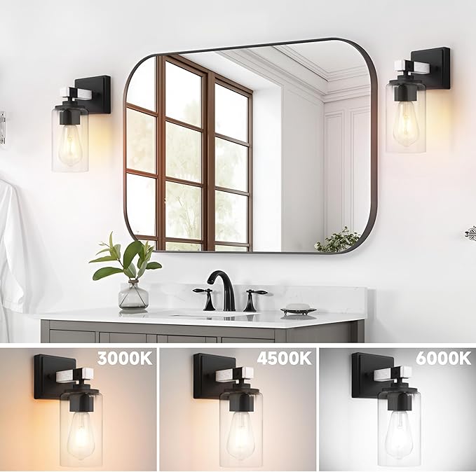 Rustic Wall Sconces Set of Two, Farmhouse Sconces Wall Lighting, Handcrafted Indoor Light Sconces Wall Decor Set of 2 for Bathroom, Bedroom, Living Room, E26 Base, White, Hardwired(Bulbs Not Included)
