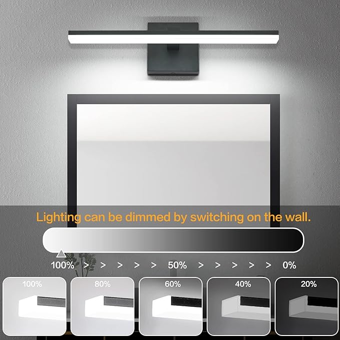 ZUZITO Black Bathroom Vanity Lights - 18 inch Modern LED Bathroom Light Fixtures Dimmable Vanity Light Acrylic Bath Room Lighting Fixture Over Mirror
