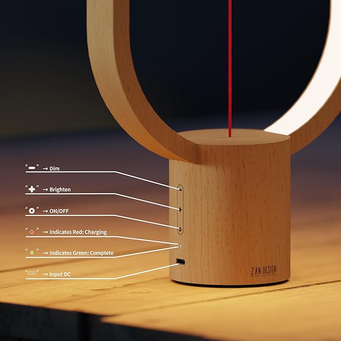 Table Lamp for Bedroom - Balance Lamp,Bedside Lamp with Touch Dimmer,Nightstand Lamp,3 Level Brightness Rechargered Night Light for Home,Office,College Dorm (Wood Color)