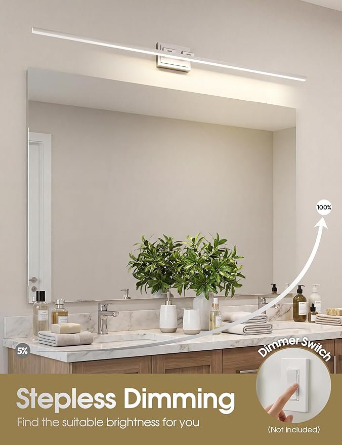VOLISUN Modern Bathroom Vanity Light 48 inch, Rotatable, 30W Dimmable 5CCT Led Bathroom Light Fixture Over Mirror, Brushed Nickel Bar Vanity Light for Bathroom Mirror Cabinets-ETL Certificated