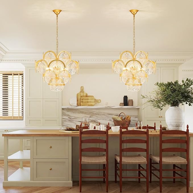 WUZUPS 6-Light Round Crystal Chandelier Pendant Ceiling Light Modern Lighting Fixture for Bedroom Hallway Bar Kitchen Bathroom, H 17.3" W 22.8", E12 Base, Gold