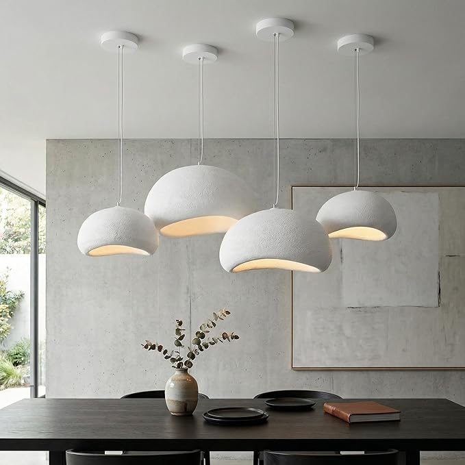 JAYMP 30cm Mini Size Wabi Sabi Pendant Light for Dining Room Kitchen Entryway Modern Hanging Lamp E26 Base Japanese Style Bird Nest Shape Lighting Fixture (Matte White,B Shape, 11.8“ Small Size)