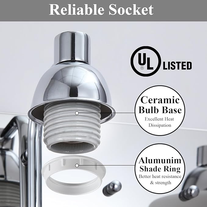 Mecgirn Stainless Steel Milk Glass Vanity Lights for Bathroom, 2 Light Polished Chrome Bathroom Light Fixtures Over Mirror, Ceramic E26 Sockets Wall Mounted