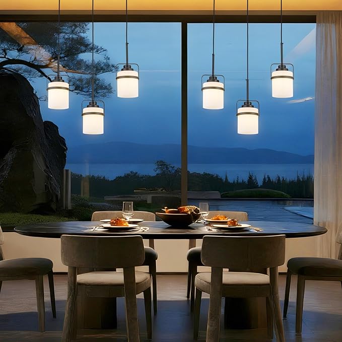 Black 3-Light Pendant Lighting, Adjustable Hanging Light Fixture with Milk Glass Shade, Modern Pendant Light for Kitchen Island Dining Room Bar Over Sink/Table/Counter